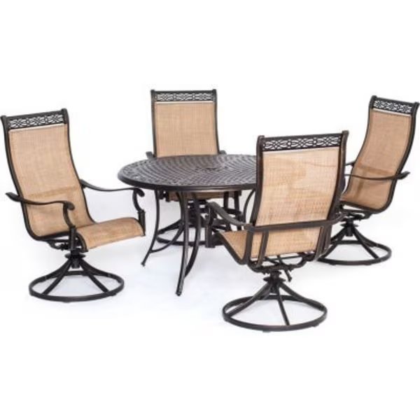 Hanover® Manor 5 Piece Outdoor Dining Set w/ 4 Swivel Rockers, Almo Fulfillment Services Llc, Mfr#: MANDN5PCSW-4